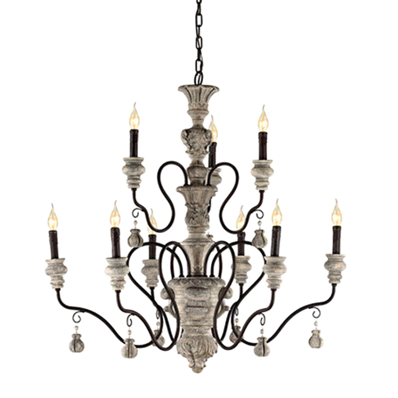 Traditional Grey Resin Chandelier Candelabra Ceiling Lighting For Your Living Room