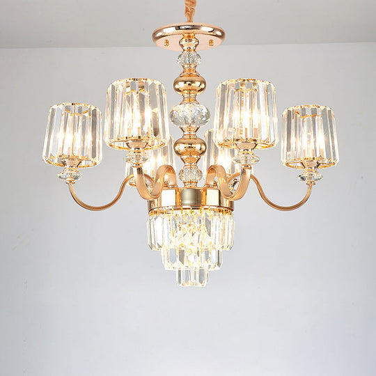 Transitional Rose Gold Pendant Light With Crystal Block Chandelier