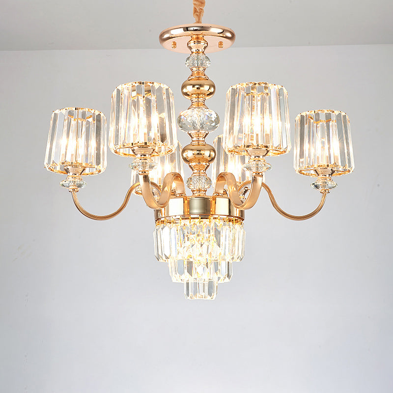 Transitional Rose Gold Pendant Light With Crystal Block Chandelier 6 /