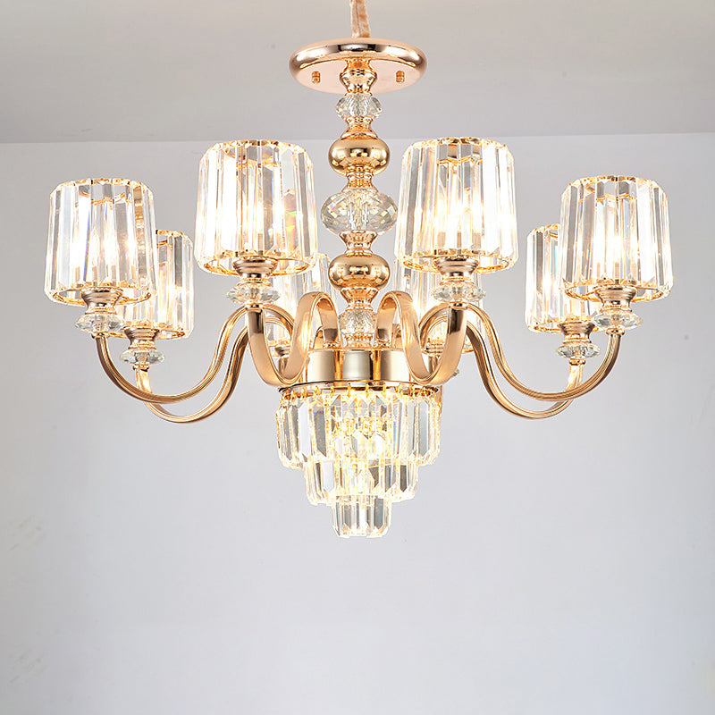 Transitional Rose Gold Pendant Light With Crystal Block Chandelier 8 /