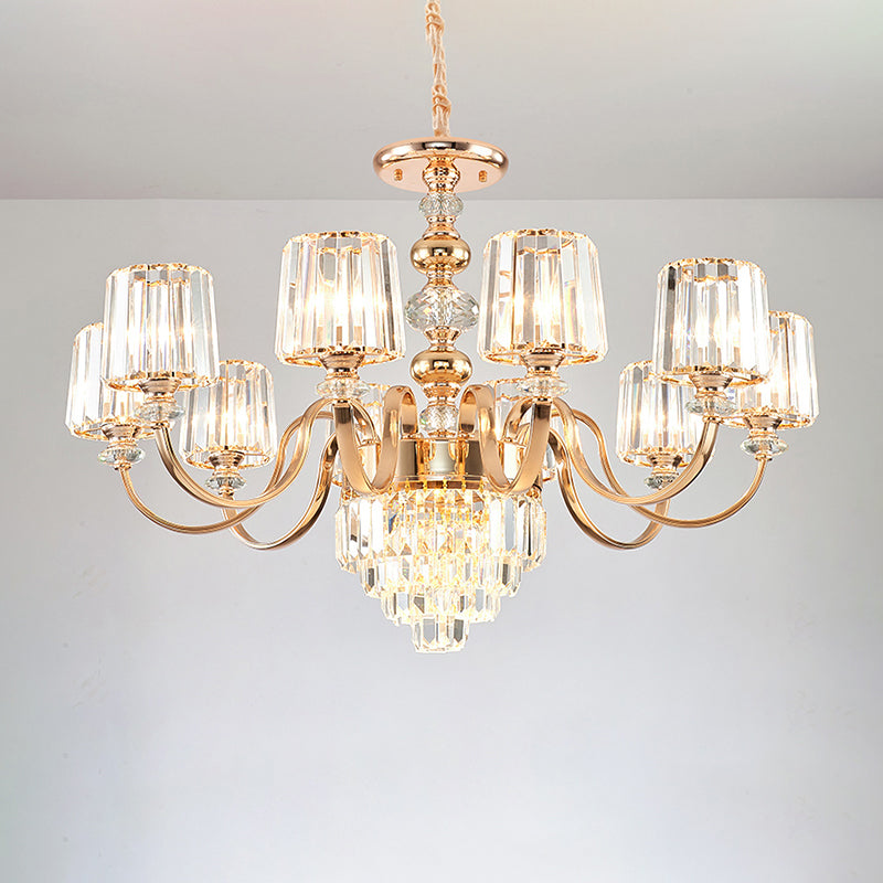 Transitional Rose Gold Pendant Light With Crystal Block Chandelier 10 /