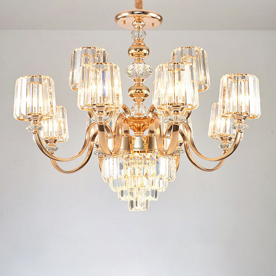 Transitional Rose Gold Pendant Light With Crystal Block Chandelier 12 /