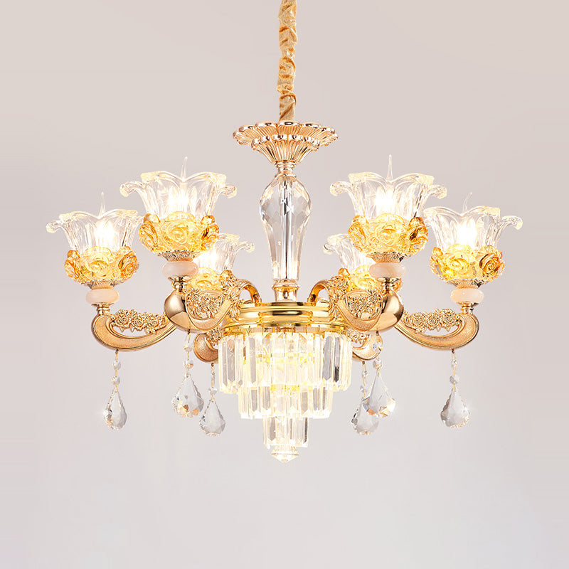 Blossom Crystal Glass Chandelier - Antique Style Ceiling Hang Light In Gold For Bedroom 6 /