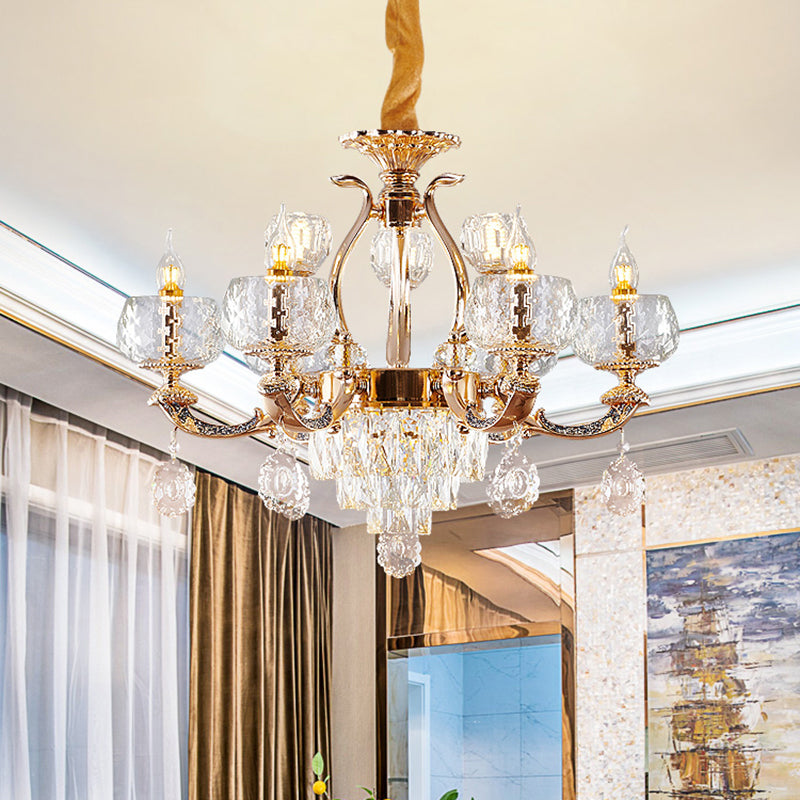 Traditional Chandelier Dining Room Light With Clear Rippled Glass Shade