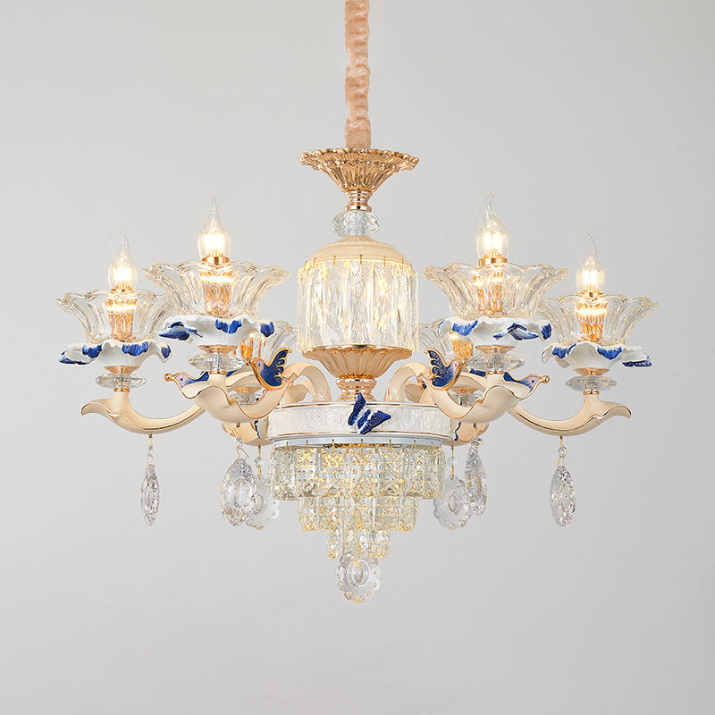 K9 Crystal Flower Chandelier Elegant Ceiling Light For Traditional Dining Rooms Ceramic Decor 6 /