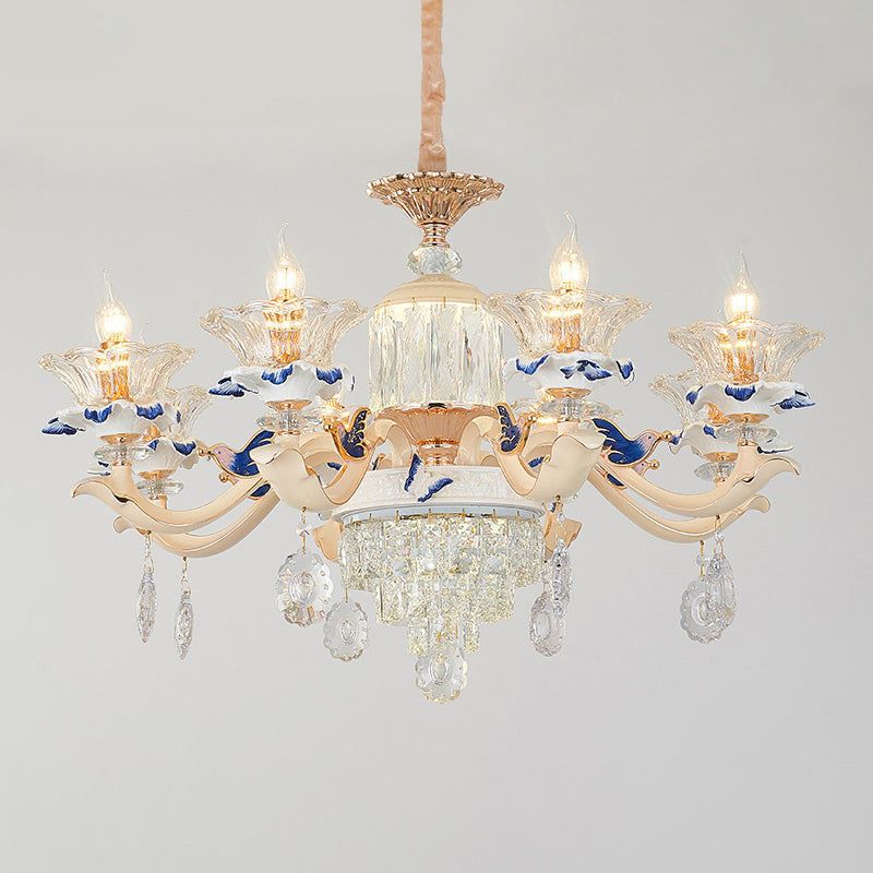 K9 Crystal Flower Chandelier Elegant Ceiling Light For Traditional Dining Rooms Ceramic Decor