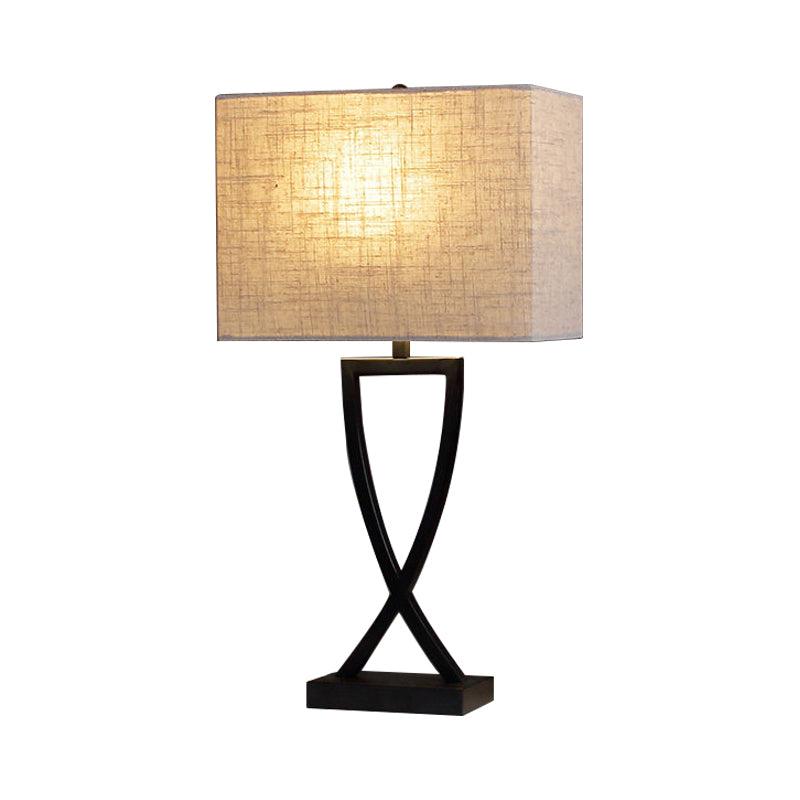 White Nordic Style Fabric Table Lamp With Black Base - 11/14 Wide For Bedroom Nightstand