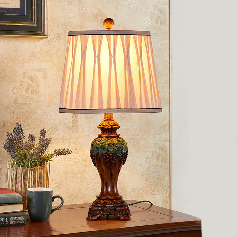 Vintage Smocked Pleated Study Room Table Lamp With Beige Reading Light - 1 9/10 Wide / 9