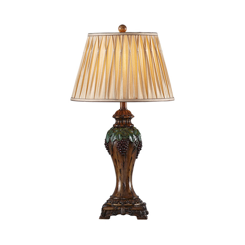 Vintage Smocked Pleated Study Room Table Lamp With Beige Reading Light - 1 9/10 Wide