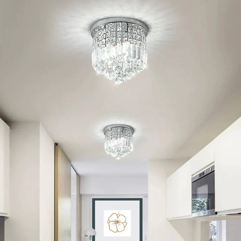 Luxury Bedroom Dining Hall Aisle Led Round Crystal Ceiling Lamp Light