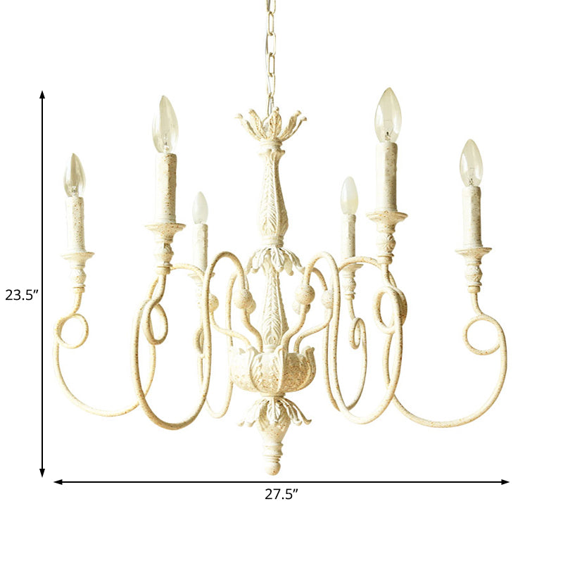 Traditional Metal Curve Arm Chandelier - White Hanging Light With 6/8 Lights For Living Room