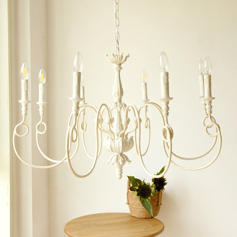 Traditional Metal Curve Arm Chandelier - White Hanging Light With 6/8 Lights For Living Room 8 /