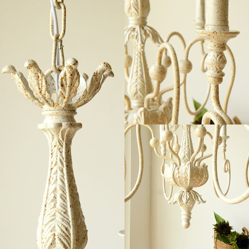 Traditional Metal Curve Arm Chandelier - White Hanging Light With 6/8 Lights For Living Room