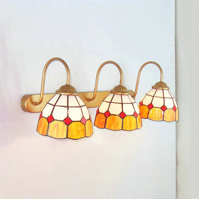 Tiffany Gold Wall Sconce With Yellow/Blue Glass Shade - 3 Lights For Bedroom Yellow