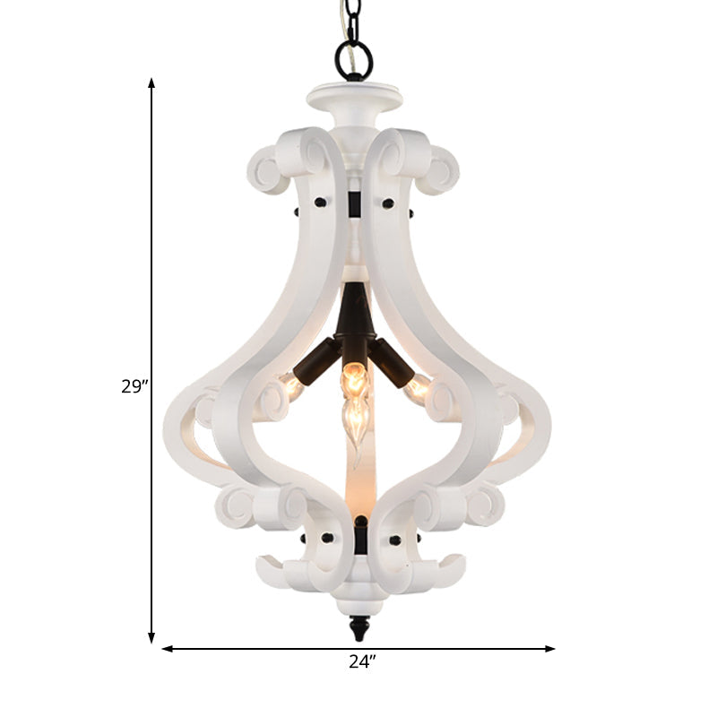 Traditional Beige/White Wood Lantern Chandelier - Bedroom Ceiling Light