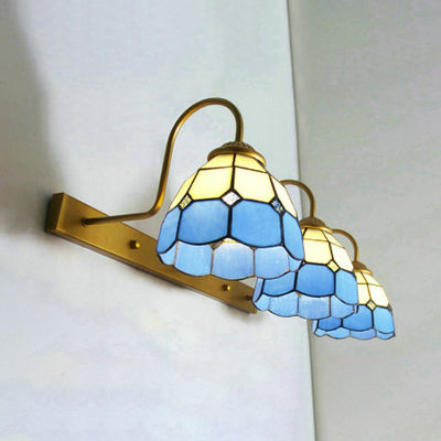 Baroque Blue/Yellow Glass Wall Mounted Vanity Sconce - Dome 3-Head Gold Light Fixture Blue