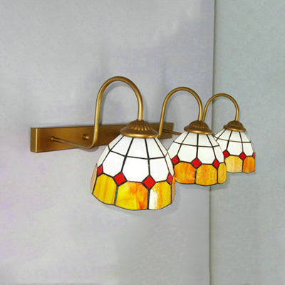 Baroque Blue/Yellow Glass Wall Mounted Vanity Sconce - Dome 3-Head Gold Light Fixture Yellow
