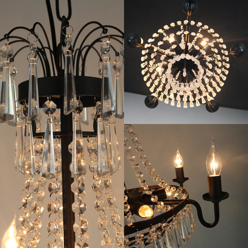 Crystal Empire Chandelier 5-Light Country Black Pendant Lighting With Exposed Bulbs For Living Room