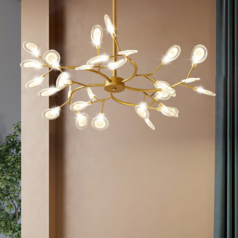 Postmodern Brass Firefly Chandelier - 30-Light Acrylic Shade Hanging Light Clear