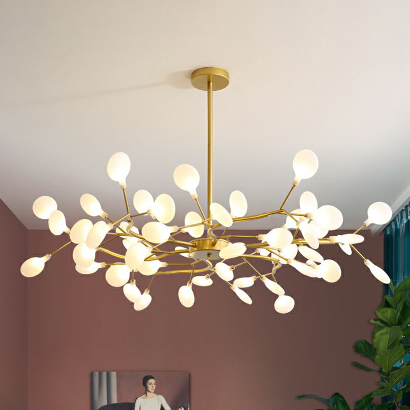 Modern Gold Finish Firefly Hanging Lamp: Acrylic Chandelier Light For Living Room