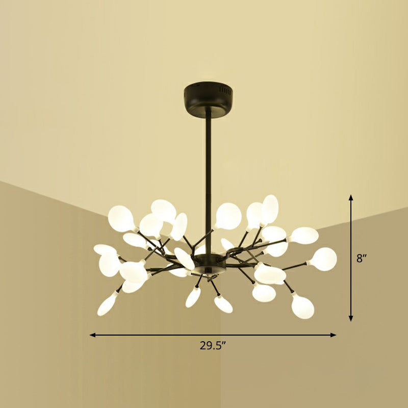 Black Metal Led Chandelier: Minimalistic Fireflies Ceiling Hang Light For Living Room 30 / White