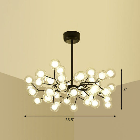Black Metal Led Chandelier: Minimalistic Fireflies Ceiling Hang Light For Living Room 45 / Clear