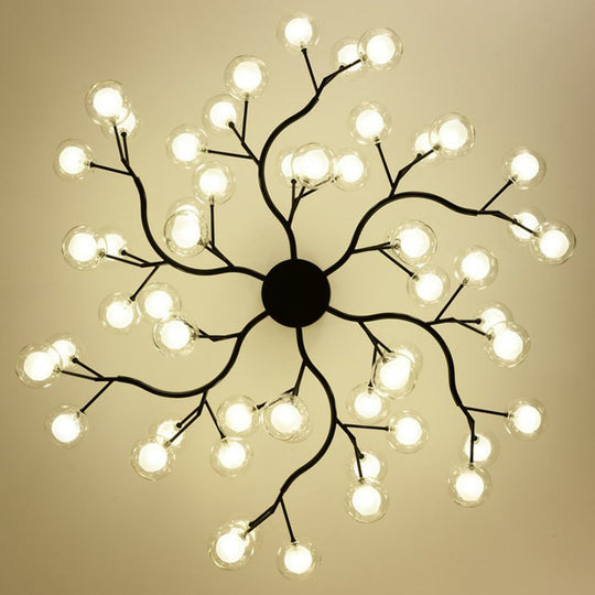 Black Metal Led Chandelier: Minimalistic Fireflies Ceiling Hang Light For Living Room