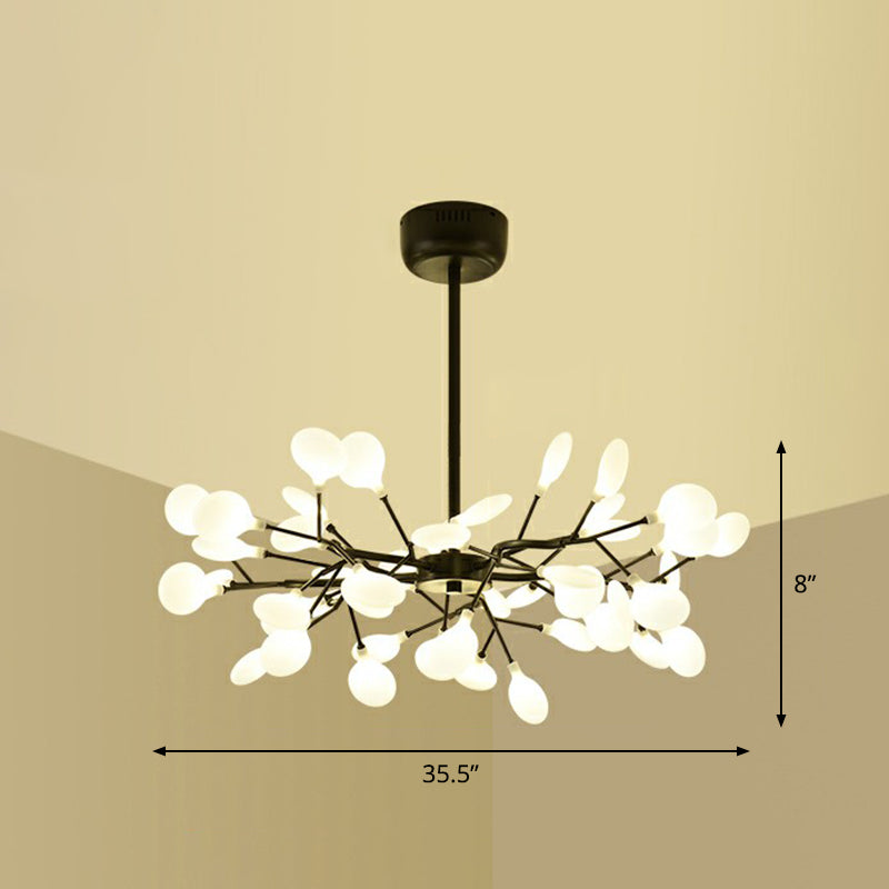 Black Metal Led Chandelier: Minimalistic Fireflies Ceiling Hang Light For Living Room 45 / White