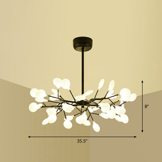 Black Metal Led Chandelier: Minimalistic Fireflies Ceiling Hang Light For Living Room 45 / White