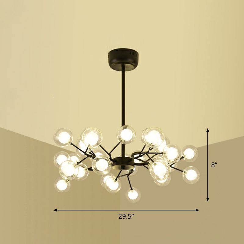Black Metal Led Chandelier: Minimalistic Fireflies Ceiling Hang Light For Living Room 30 / Clear