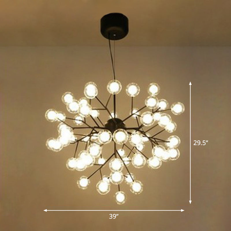 Firefly Pendant Light: Clear Ball Glass Post-Modern Restaurant Chandelier 63 / Black