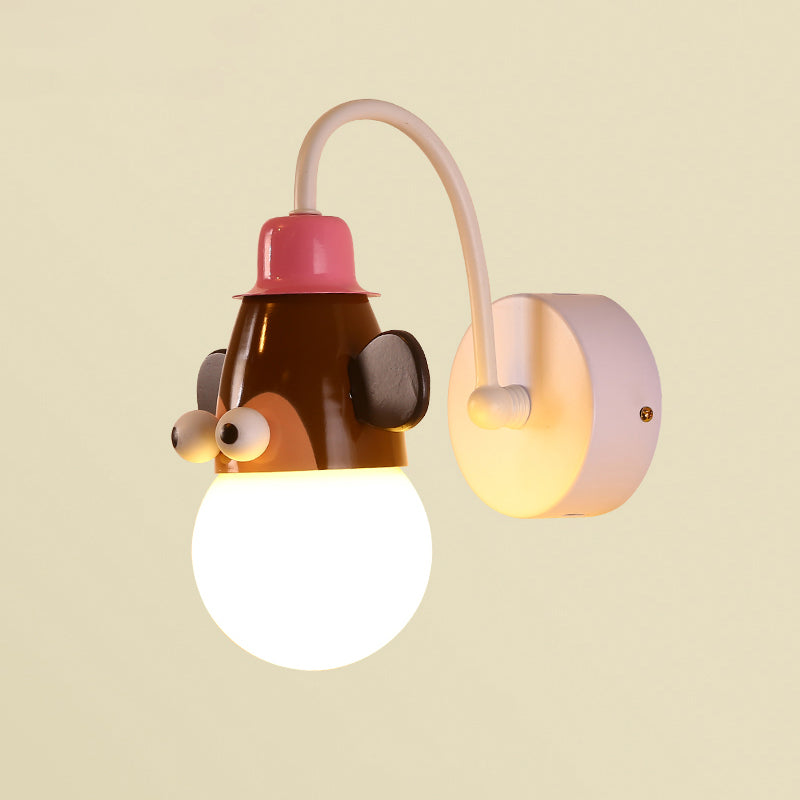 Kids Animal Sconce Lamp: Metallic 1 Bulb Wall Mount Lighting For Childrens Bedroom In White / Monkey