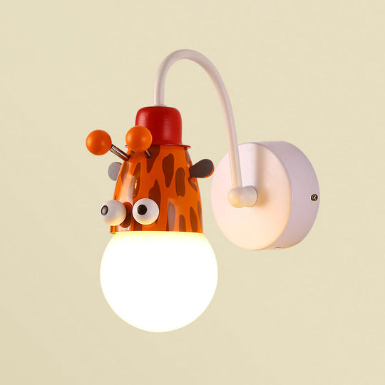 Kids Animal Sconce Lamp: Metallic 1 Bulb Wall Mount Lighting For Childrens Bedroom In White /