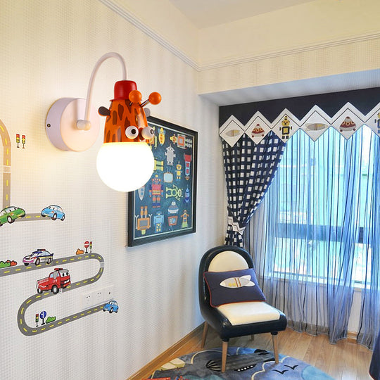 Kids Animal Sconce Lamp: Metallic 1 Bulb Wall Mount Lighting For Childrens Bedroom In White