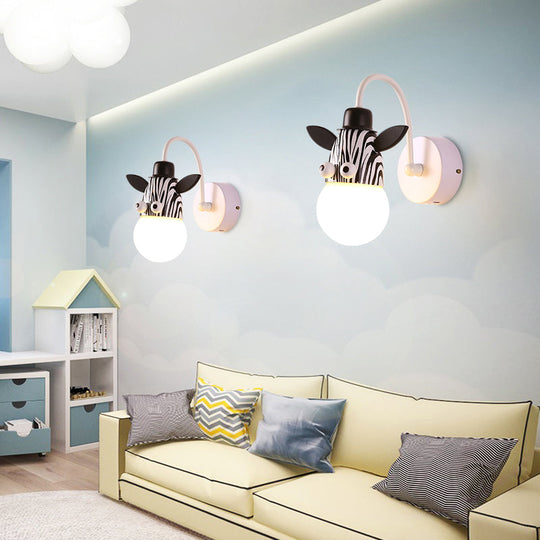 Kids Animal Sconce Lamp: Metallic 1 Bulb Wall Mount Lighting For Childrens Bedroom In White