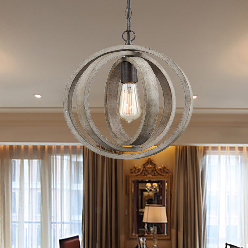 Gray Wood Farmhouse Pendant Light With Orb Design - Ideal For Dining Room Grey