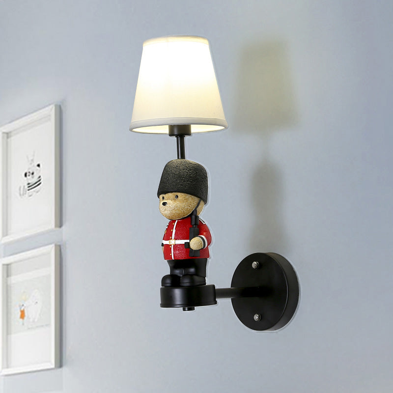 Kids Style Fabric Wall Sconce - Empire Shade Single Black Mount Light With Trooper Deco / Solid