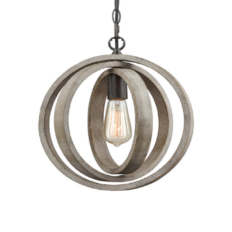 Gray Wood Farmhouse Pendant Light With Orb Design - Ideal For Dining Room