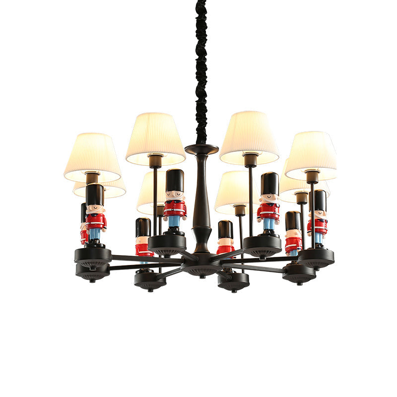 Kids Conical Hanging Lamp With British Soldier Deco In Black