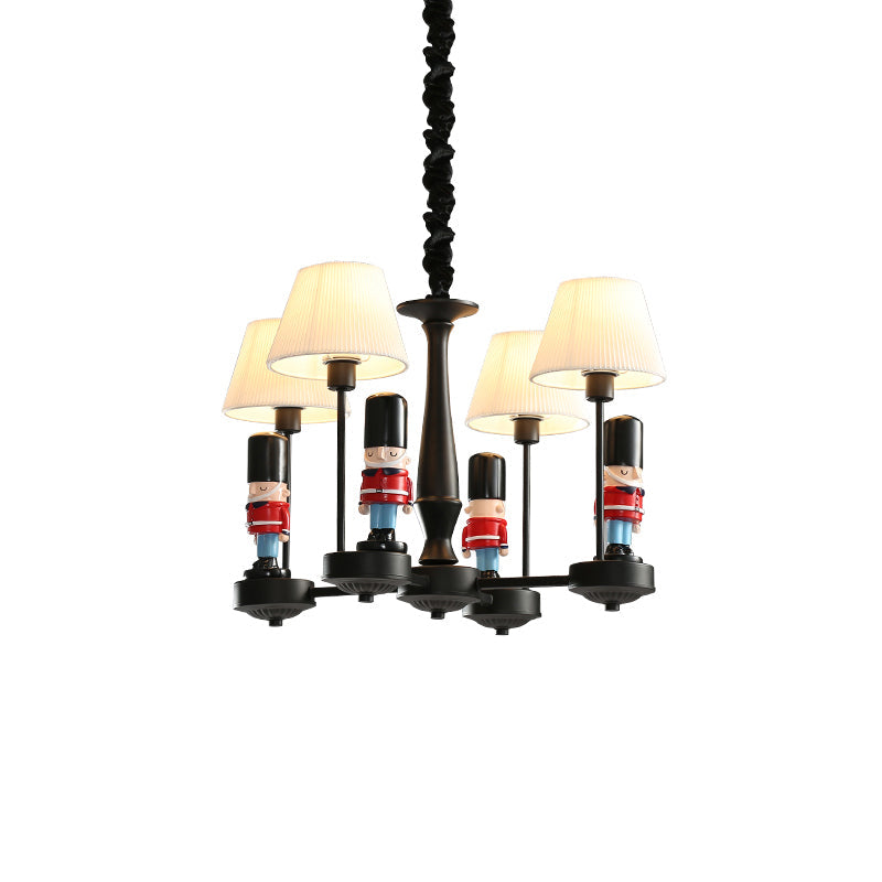 Kids Conical Hanging Lamp With British Soldier Deco In Black 4 /