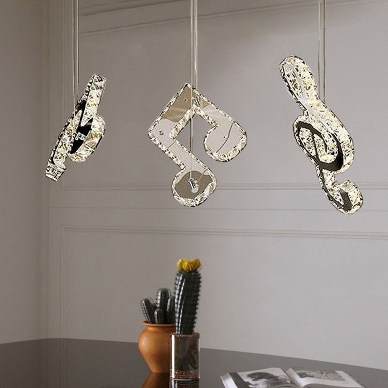Clear Crystal Music Note Ceiling Light For Minimalistic Restaurants