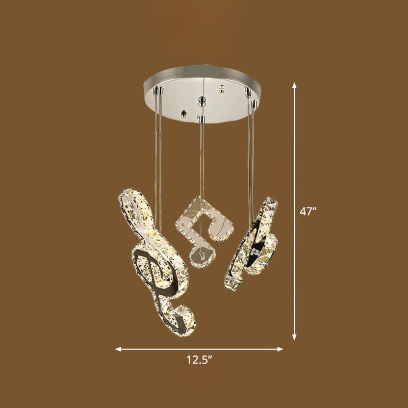 Clear Crystal Music Note Ceiling Light For Minimalistic Restaurants / Round