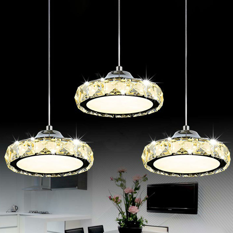 Modern Crystal Led Dining Room Pendant Light With Three Clear Heads