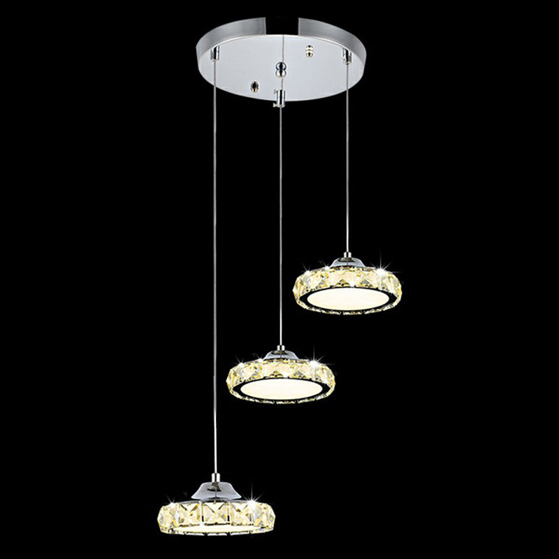 Modern Crystal Led Dining Room Pendant Light With Three Clear Heads / Round
