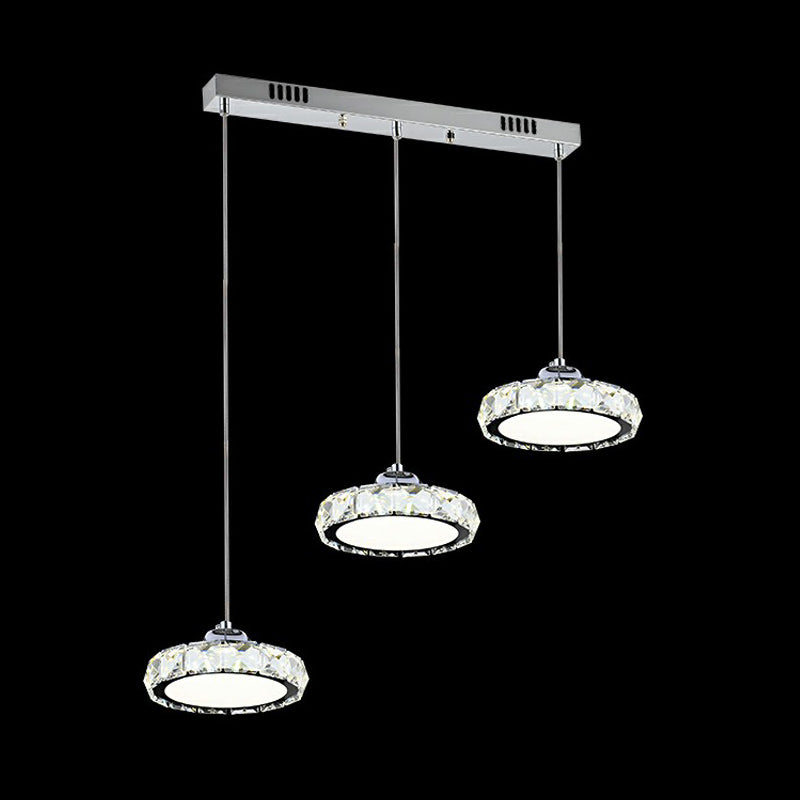 Modern 3-Head LED Crystal Suspension Light - Circular Dining Room Hanging Lamp