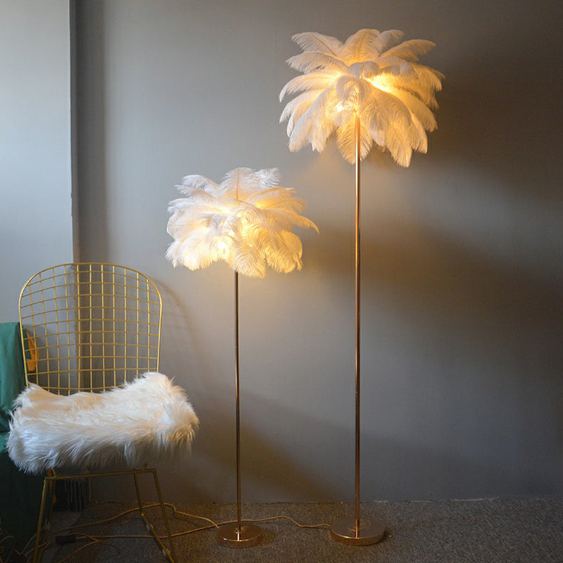 Nordic Style Feather Palm Tree 1-Light Floor Lamp For Girls Room