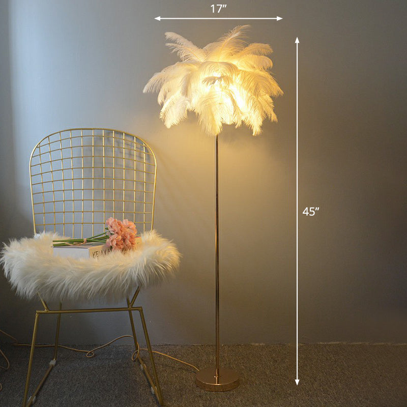 Nordic Style Feather Palm Tree 1-Light Floor Lamp For Girls Room White / 17