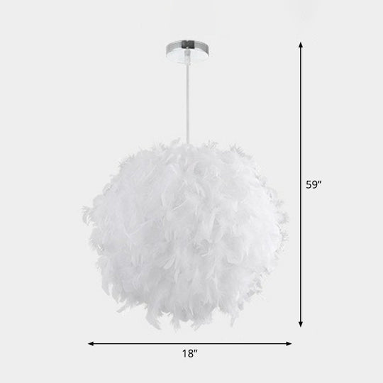 Sleek White Globe Feather Pendant Light For Bedroom Decor