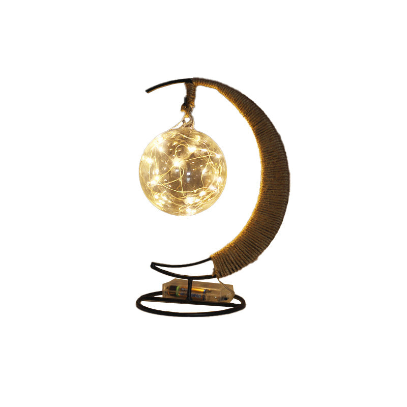 Iron Wire Crescent Table Night Lamp - Black Led Battery Powered Festive Light For Kids Room Decor