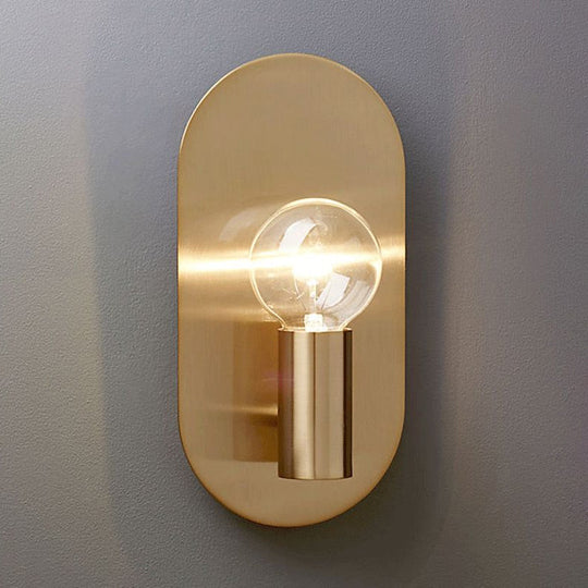 Modern Gold Finish Wall Sconce With Exposed Bulb Design And Oval Backplate